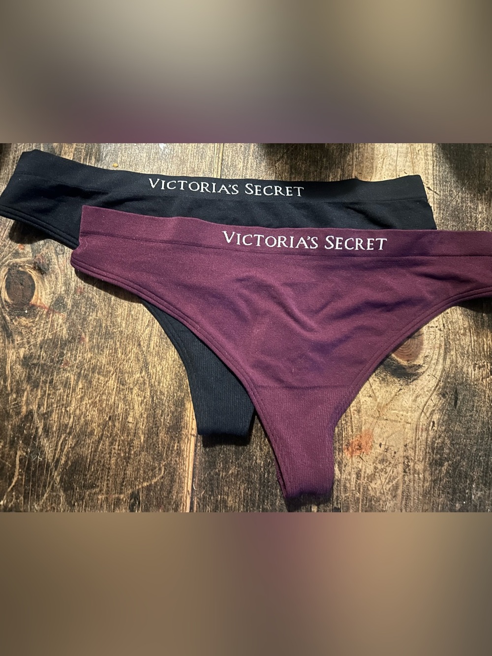 Victoria's Secret Black & Burgundy Thong Panties 2-Pack Size M Polyamide NWT